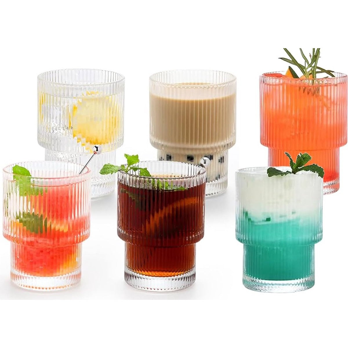 Geribbelde glazen 185 ml, set van 6, stapelbaar