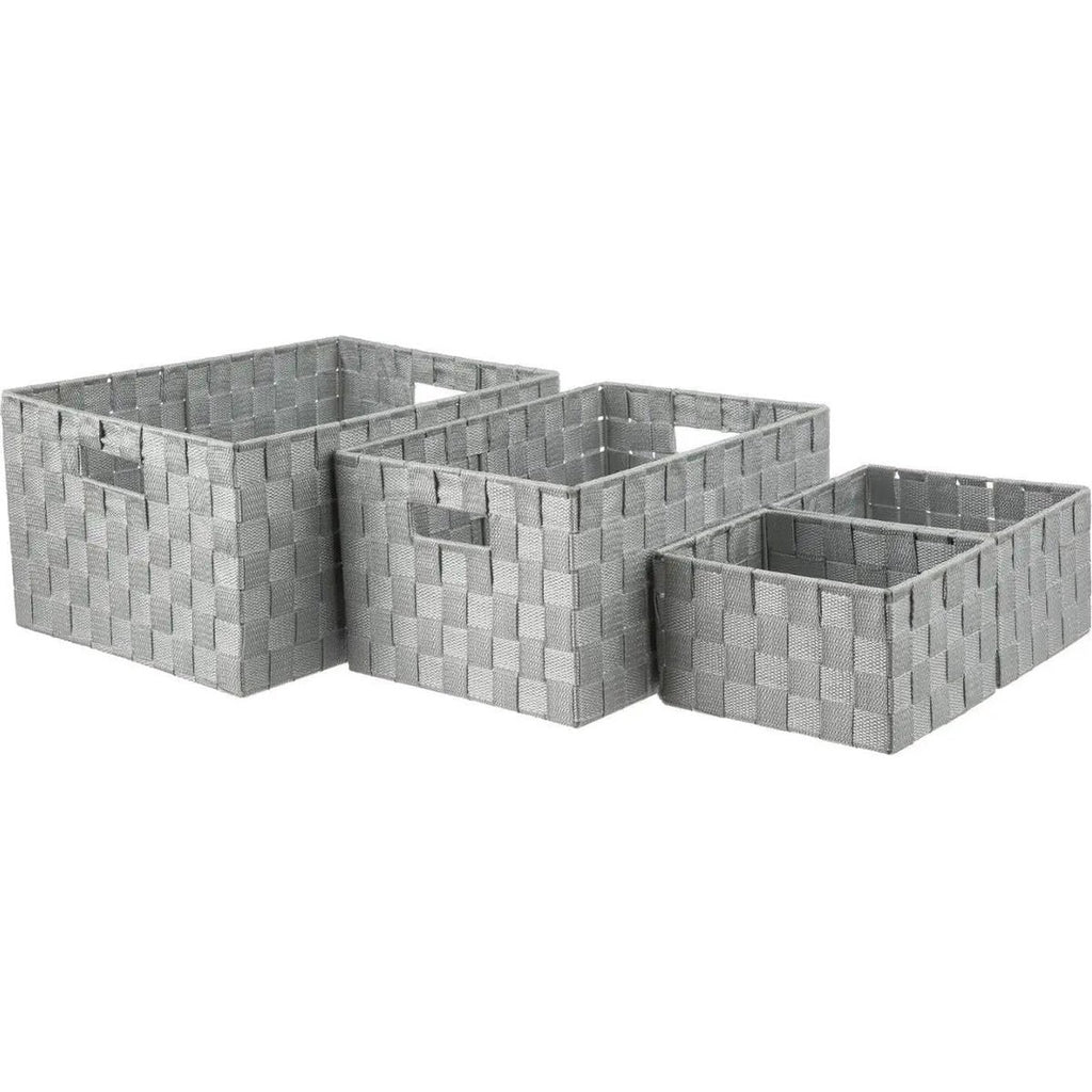 5Five gevlochten opbergmanden van polyester, grijs, set van 4