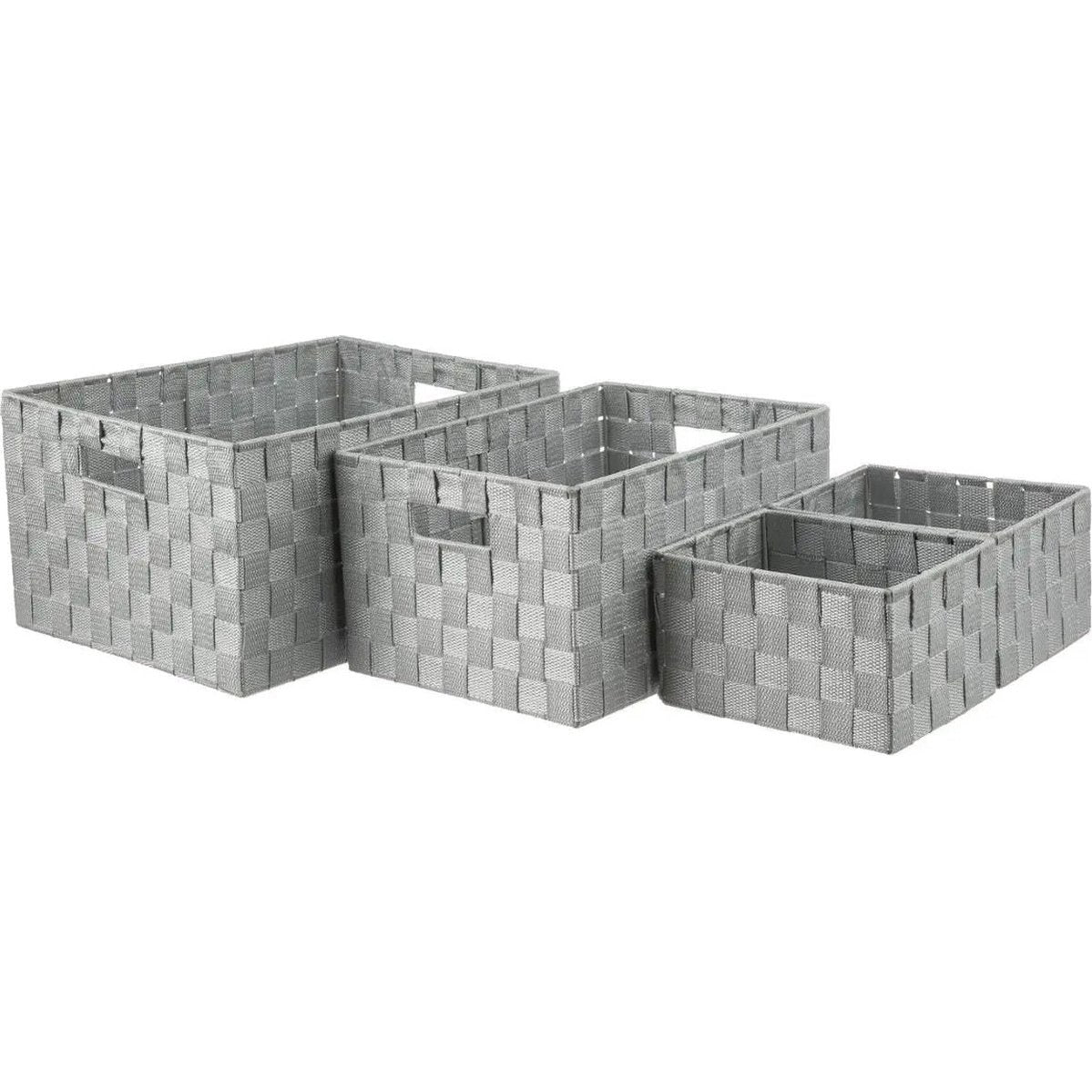 5Five gevlochten opbergmanden van polyester, grijs, set van 4