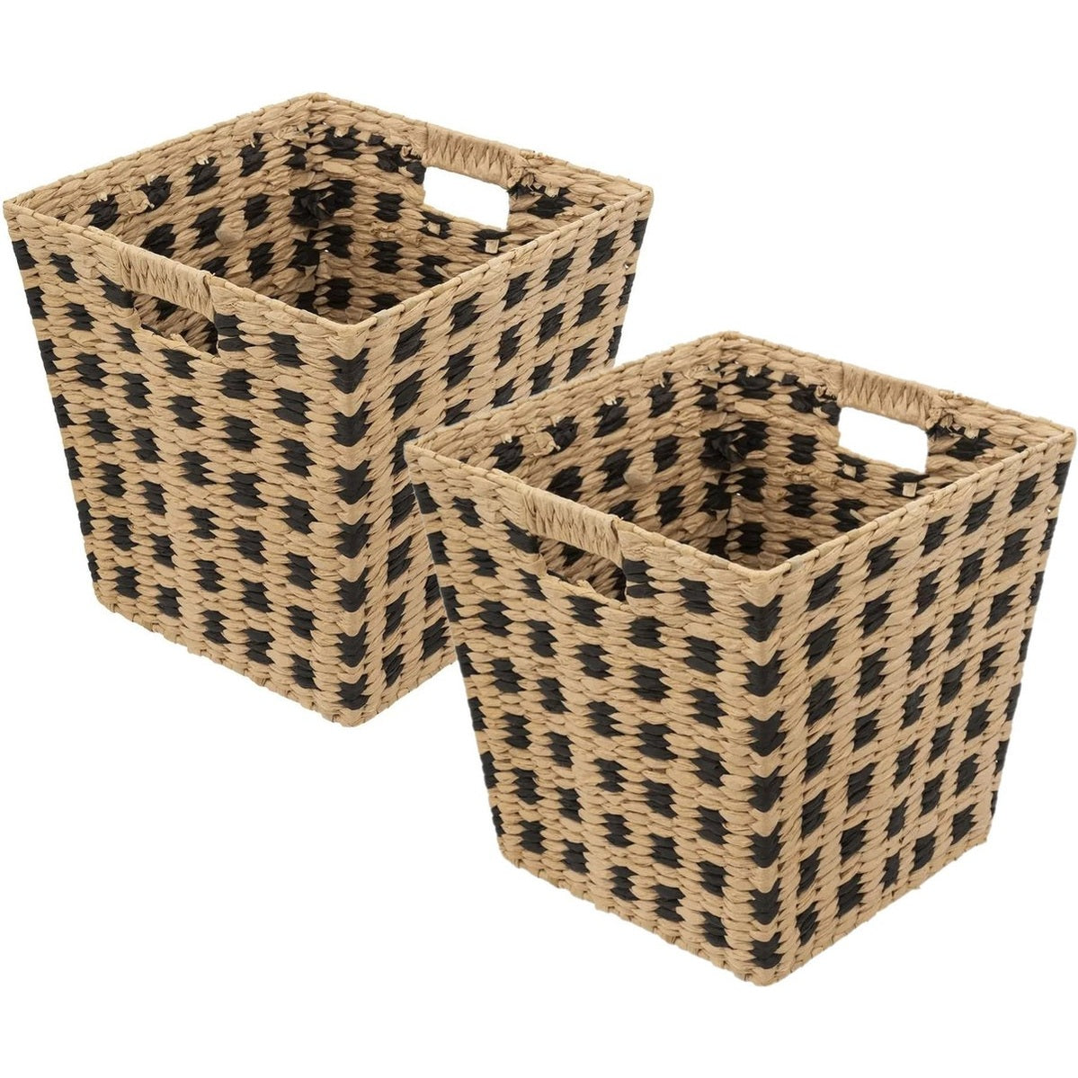 Rieten opbergmanden beige en zwart, set van 2, 31 x 31 x 31 cm