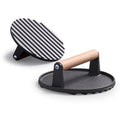 Gietijzeren hamburgerpress XL met houten handvat, rond, 17,5 cm