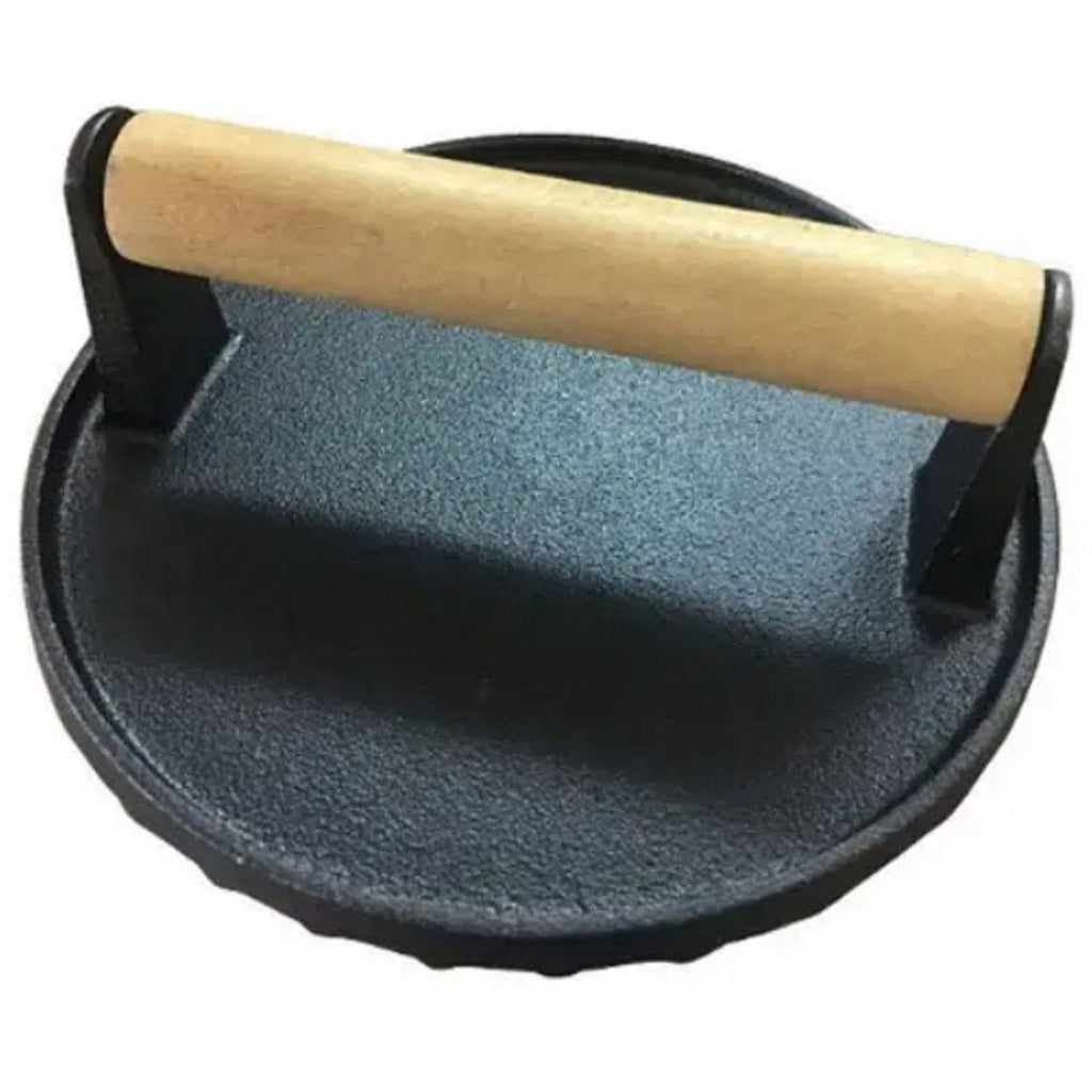 Gietijzeren hamburgerpress XL met houten handvat, rond, 17,5 cm (5)