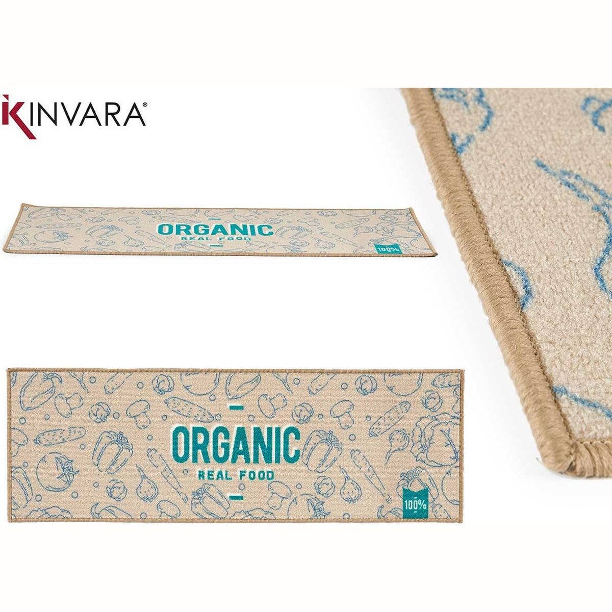 Gift Decor keukenloper Organic, beige/blauw/groen, 40 x 120 cm