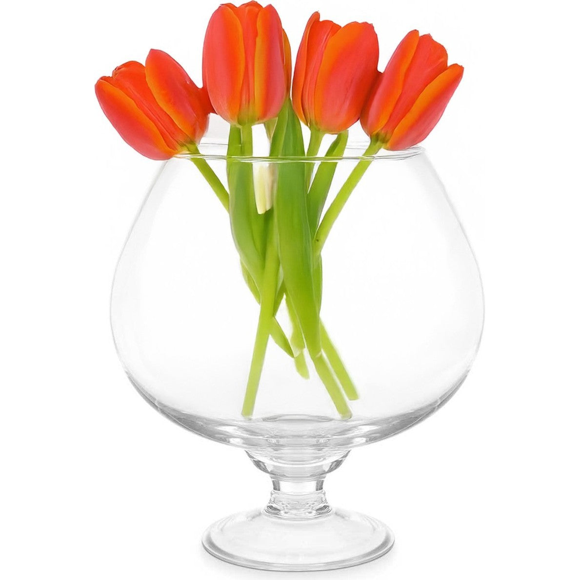 Giftdecor bloemenvaas op voet, cognac glas, Ø 16 x 22 cm