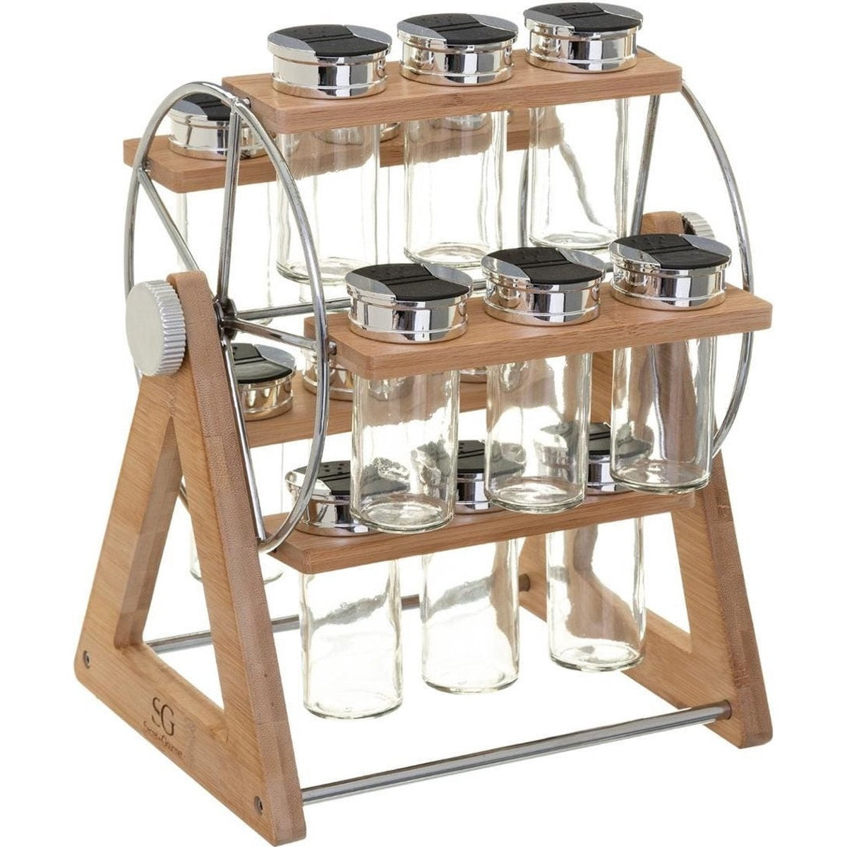 Kruidenrek carrousel met 15 kruidenpotjes, bamboe, 35 cm