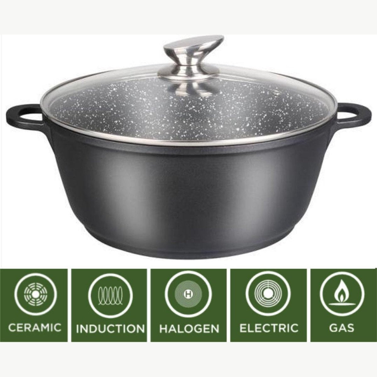 Hakal Line soep- en braadpan marmer, 24 cm, met glazen deksel