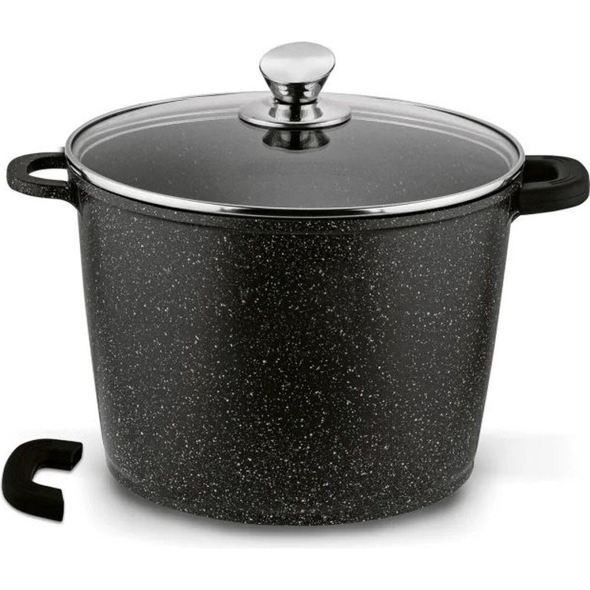 Hakal soeppan met glazen deksel, marmer coating, 24 cm, zwart