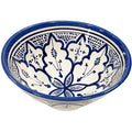 Marokkaanse aardewerken kom, handbeschilderd blauw, 25 cm