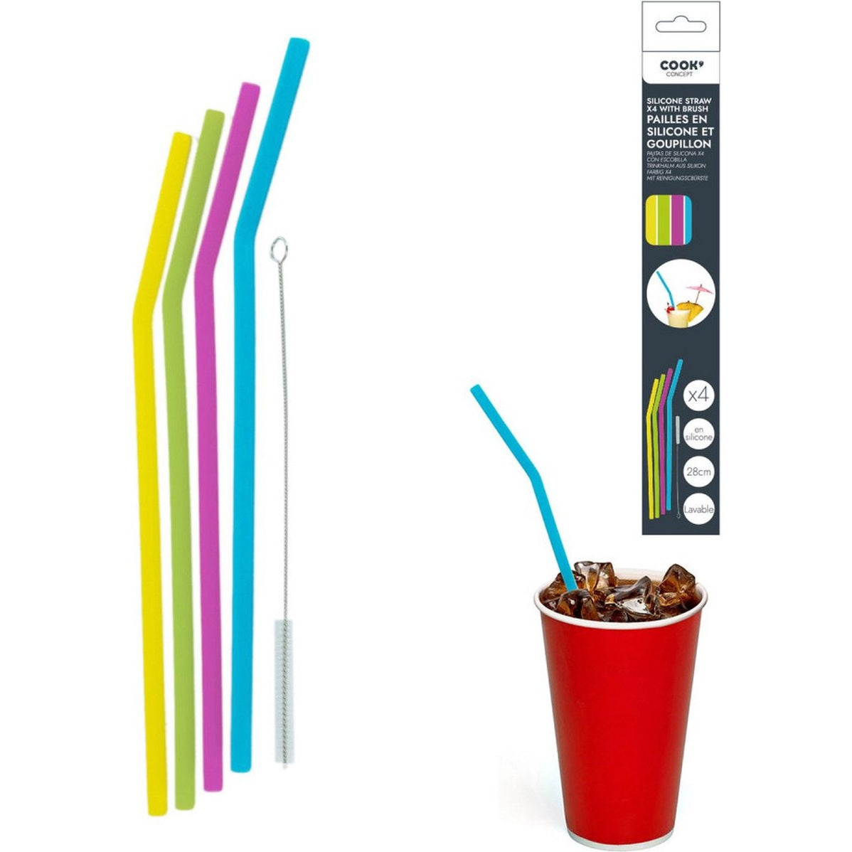 Herbruikbare siliconen rietjes, 4 stuks, 28 cm