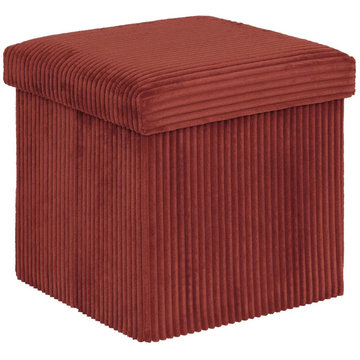 Hocker / Poef Essestial Ribcord - opvouwbaar - donkerrood - MDF/polyester - 38 x 38 cm - met opbergruimte - extra zitplaatsen - MODESTNOVA