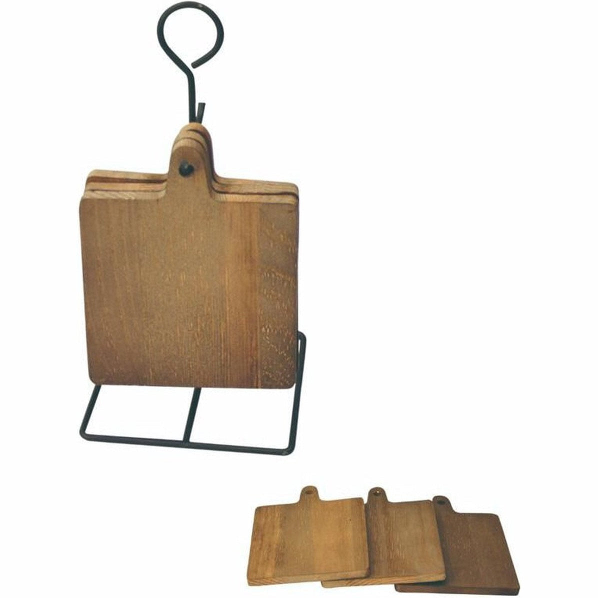 Houten onderzetters vierkant op metalen houder, set van 6