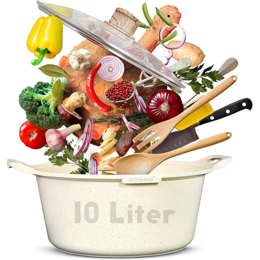 INTIGNIS® Braadpan met Deksel – 32 cm (10 liter) – GREBLON Keramische Antiaanbaklaag – Geschikt voor Inductie, Gas & Elektrisch – Inclusief Glasdeksel - Wit
