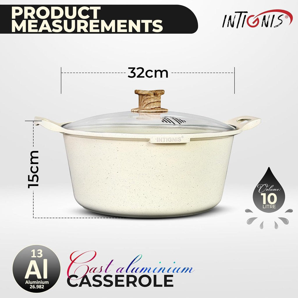 Hakal Intignis braadpan met glasdeksel, wit, 32 cm, 10 L (3)