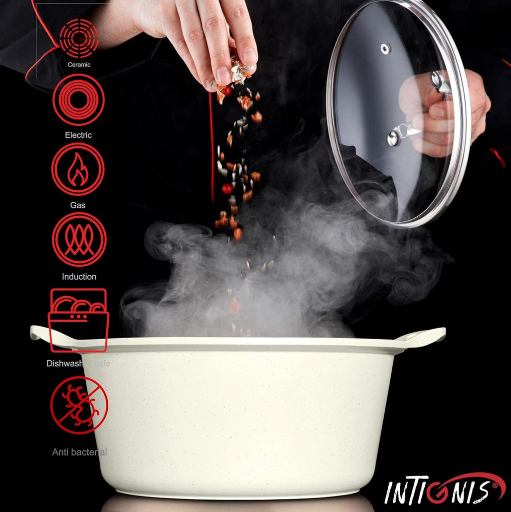Hakal Intignis braadpan met glasdeksel, wit, 32 cm, 10 L (6)