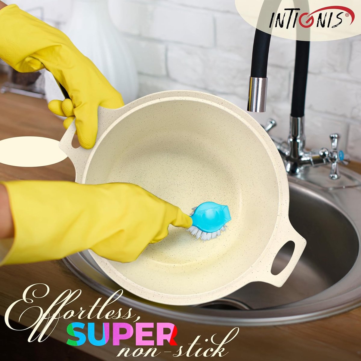 INTIGNIS® Braadpan met Deksel – 32 cm (10 liter) – GREBLON Keramische Antiaanbaklaag – Geschikt voor Inductie, Gas &amp; Elektrisch – Inclusief Glasdeksel - Wit
