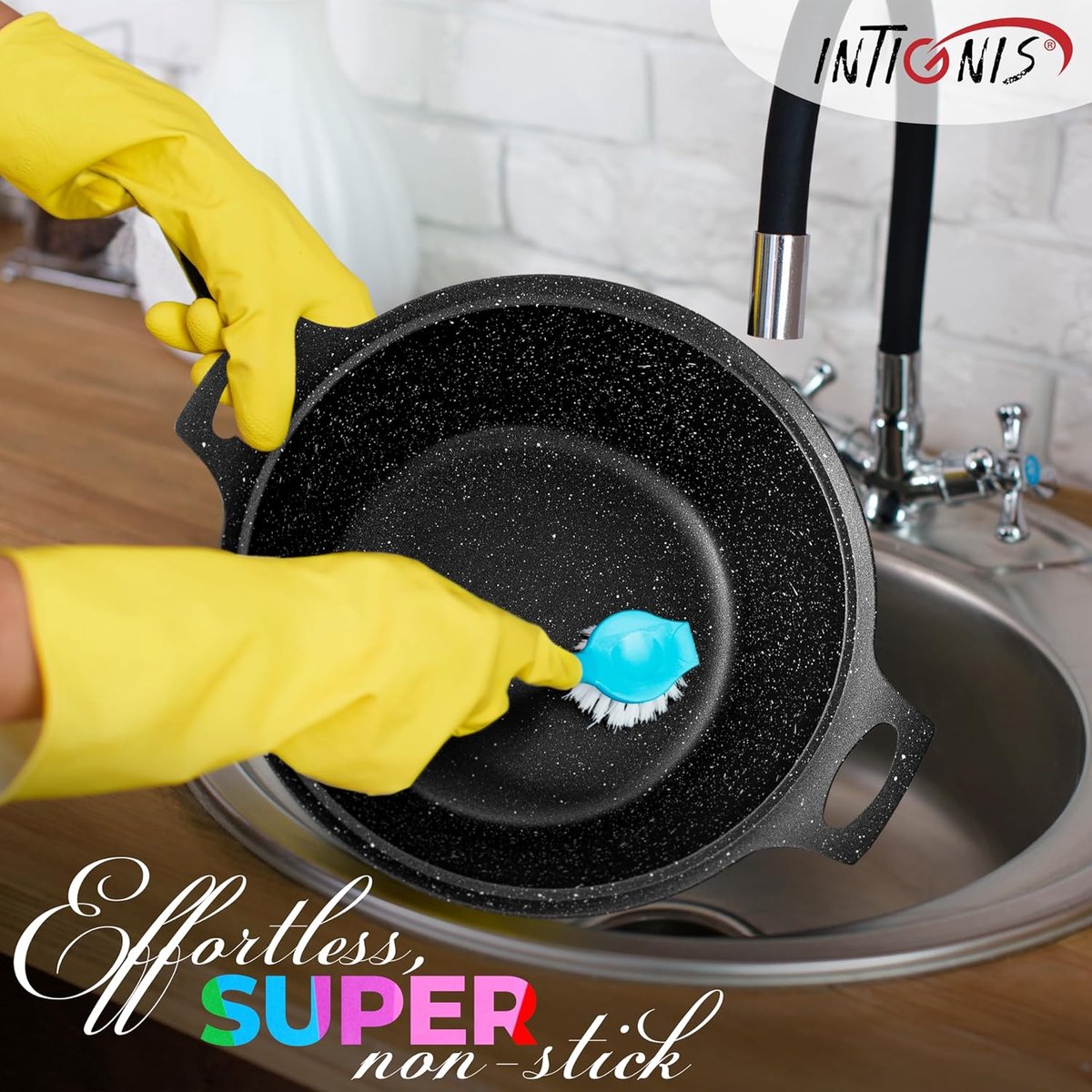 INTIGNIS® Braadpan met Deksel – 36 cm (14 liter) – GREBLON Keramische Antiaanbaklaag – Geschikt voor Inductie, Gas &amp; Elektrisch – Inclusief Glasdeksel