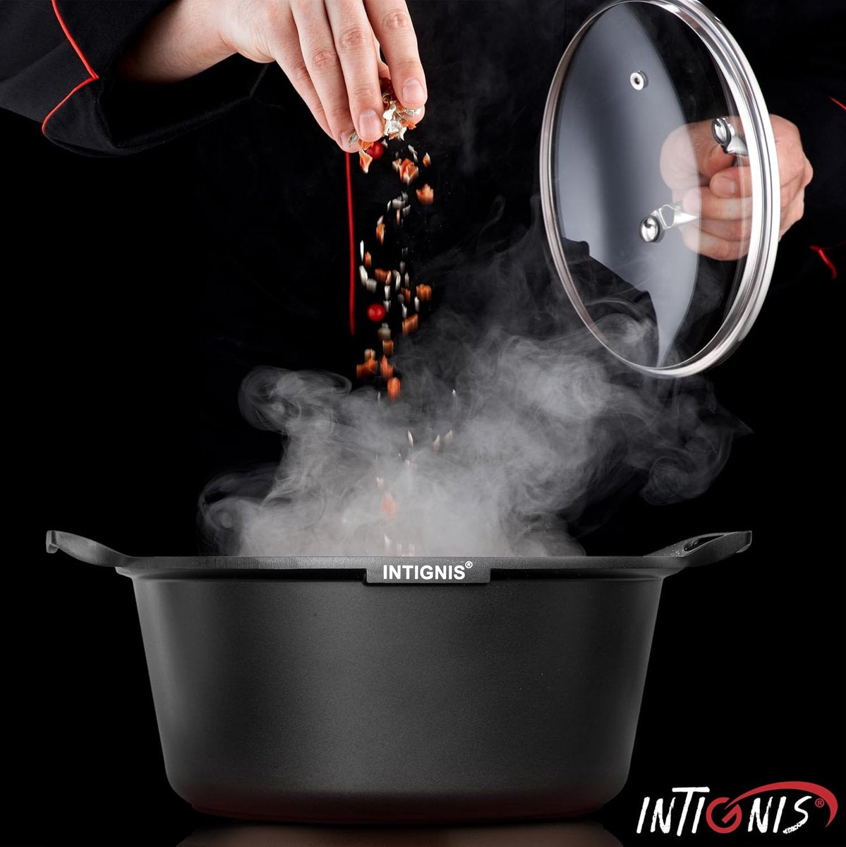 INTIGNIS® Braadpan met Deksel – 36 cm (14 liter) – GREBLON Keramische Antiaanbaklaag – Geschikt voor Inductie, Gas &amp; Elektrisch – Inclusief Glasdeksel