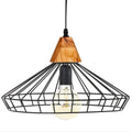 Industriële hanglamp metaal en hout, zwart, 38 x 22,5 cm