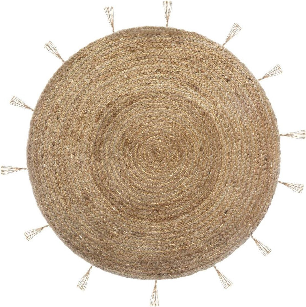 Rond jute vloerkleed met franjes, naturel/goud, Ø 80 cm