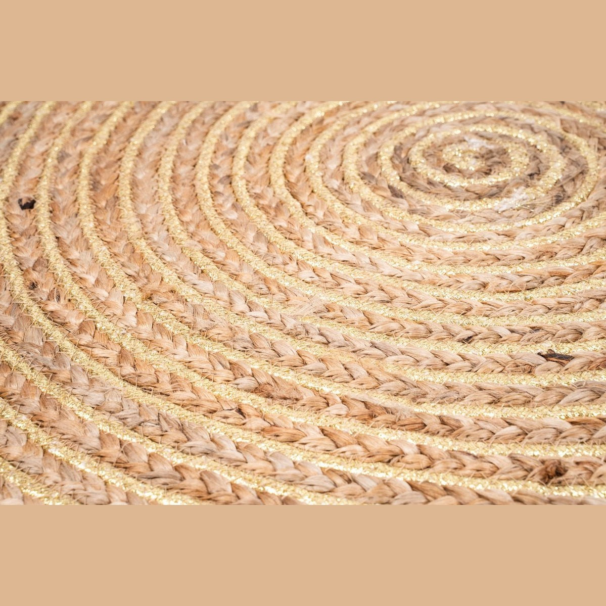 Rond jute vloerkleed met franjes, naturel/goud, Ø 80 cm (8)