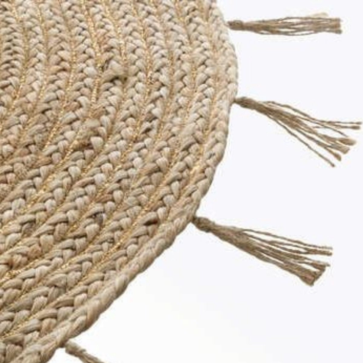 Rond jute vloerkleed met franjes, naturel/goud, Ø 80 cm (4)