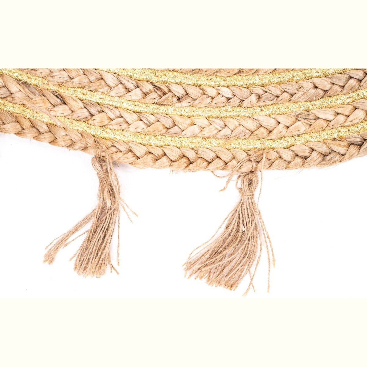 Rond jute vloerkleed met franjes, naturel/goud, Ø 80 cm (10)