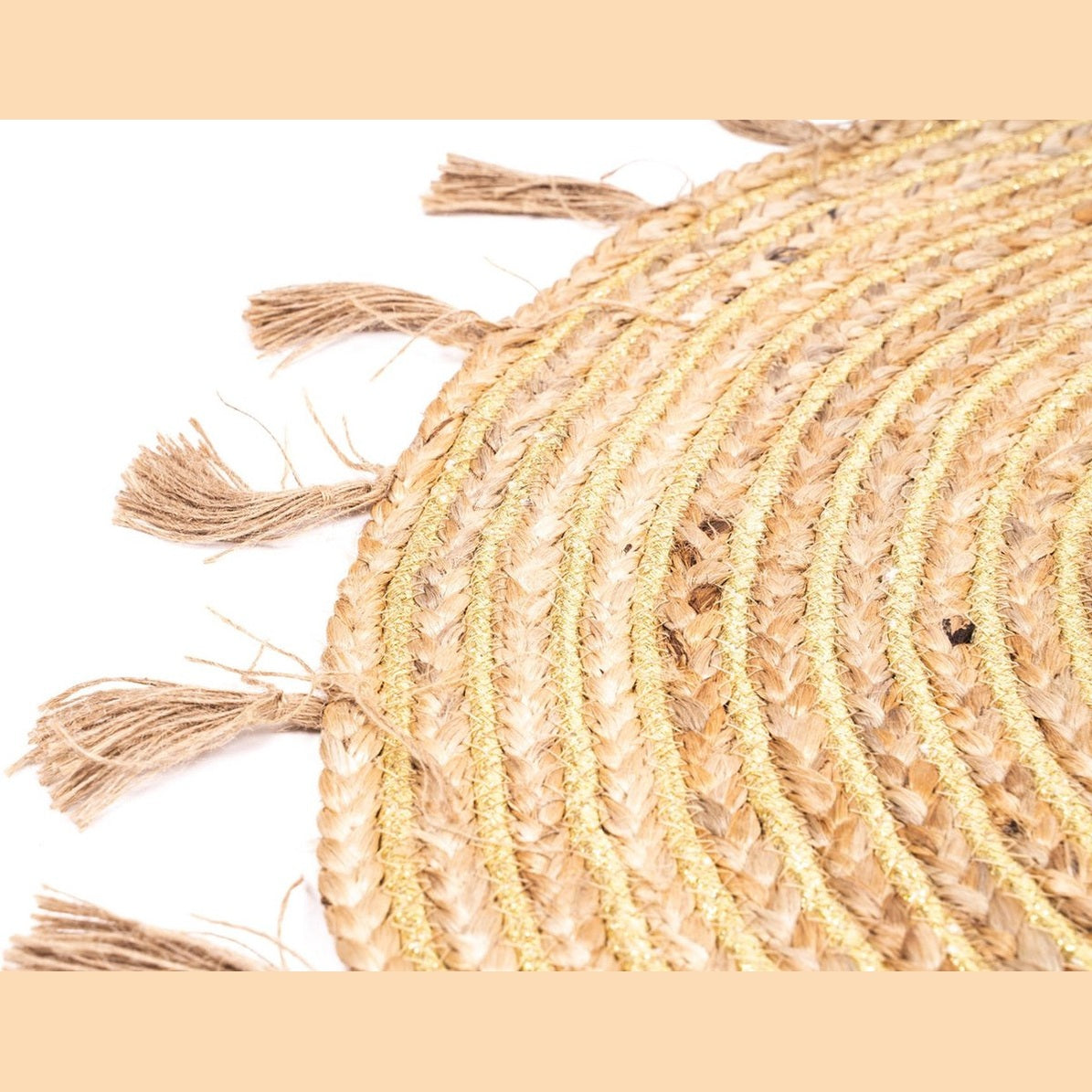 Rond jute vloerkleed met franjes, naturel/goud, Ø 80 cm (6)