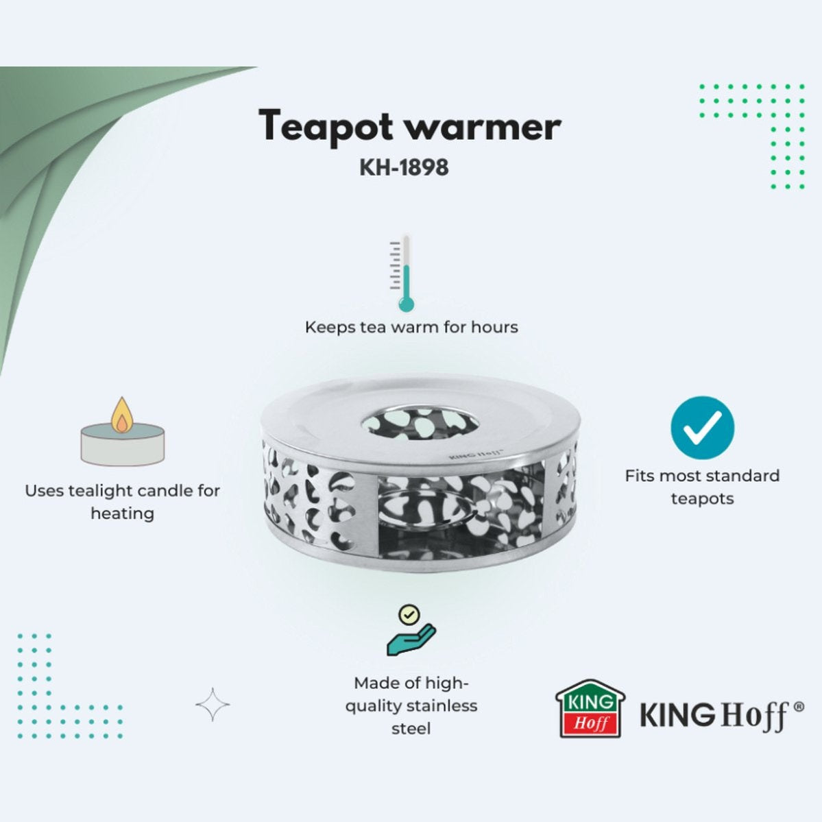 Kinghoff theewarmer KH-1898, rvs, 15 cm, voor waxinelichtje (3)