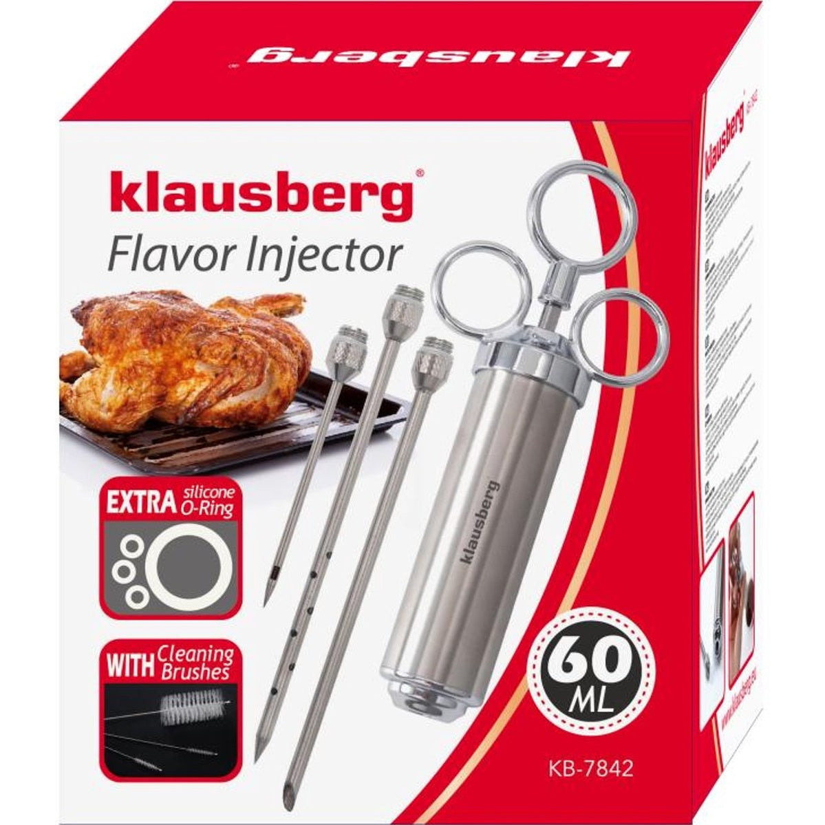 Klausberg vleesinjector KB-7842, rvs, 60 ml, met 3 naalden (4)