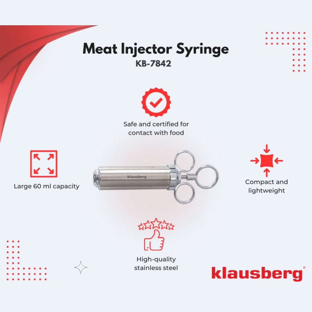 Klausberg vleesinjector KB-7842, rvs, 60 ml, met 3 naalden (2)