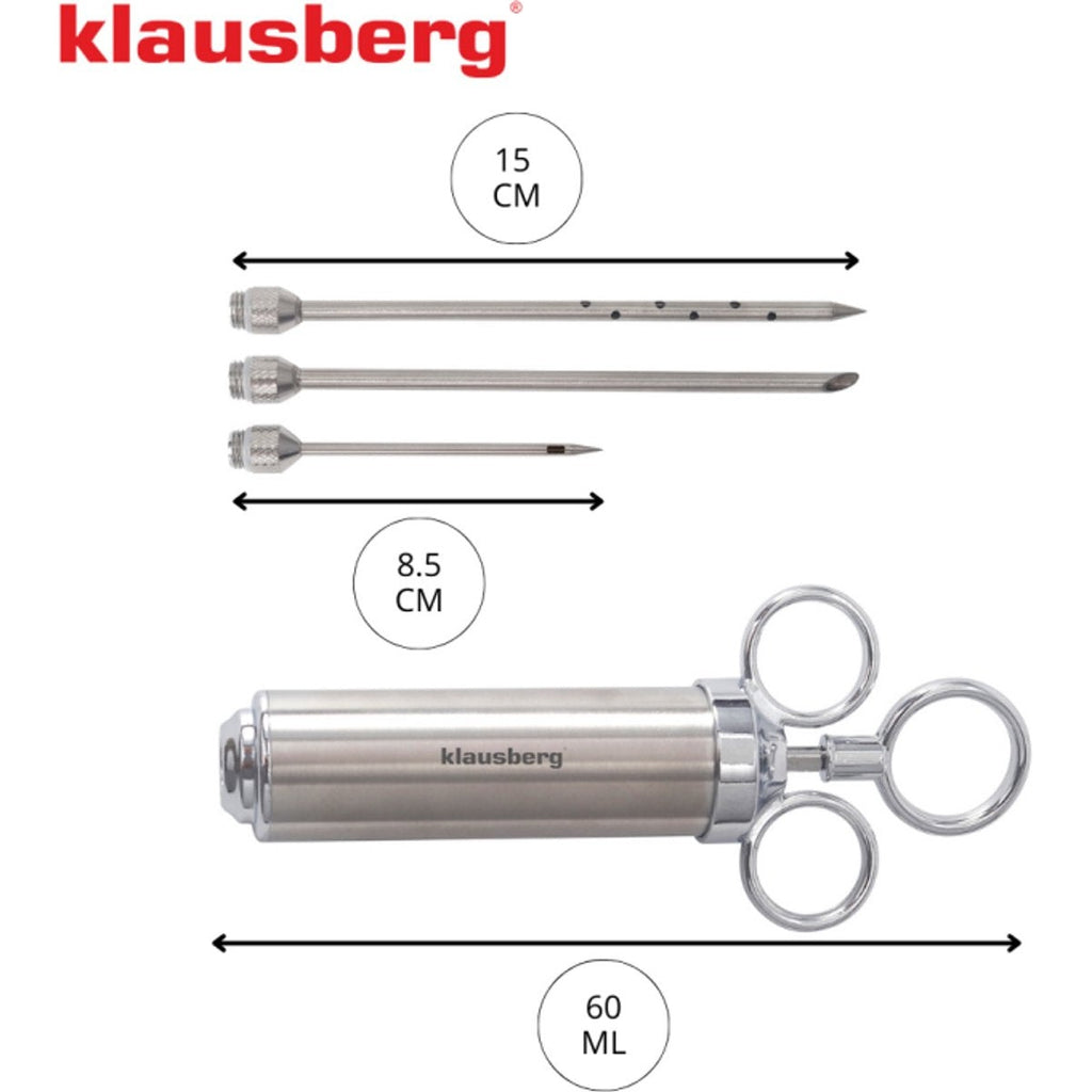 Klausberg vleesinjector KB-7842, rvs, 60 ml, met 3 naalden (3)