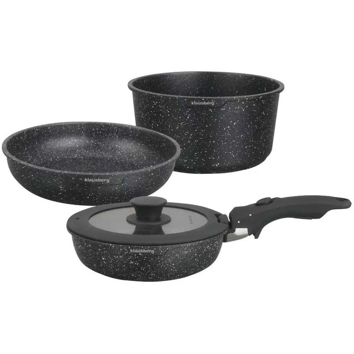 Klausberg pannenset 5-delig, marmer coating, afneembare handgreep