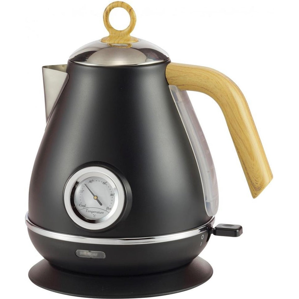 Kassel 93226 retro waterkoker 1,7 L, rvs, zwart, met thermometer
