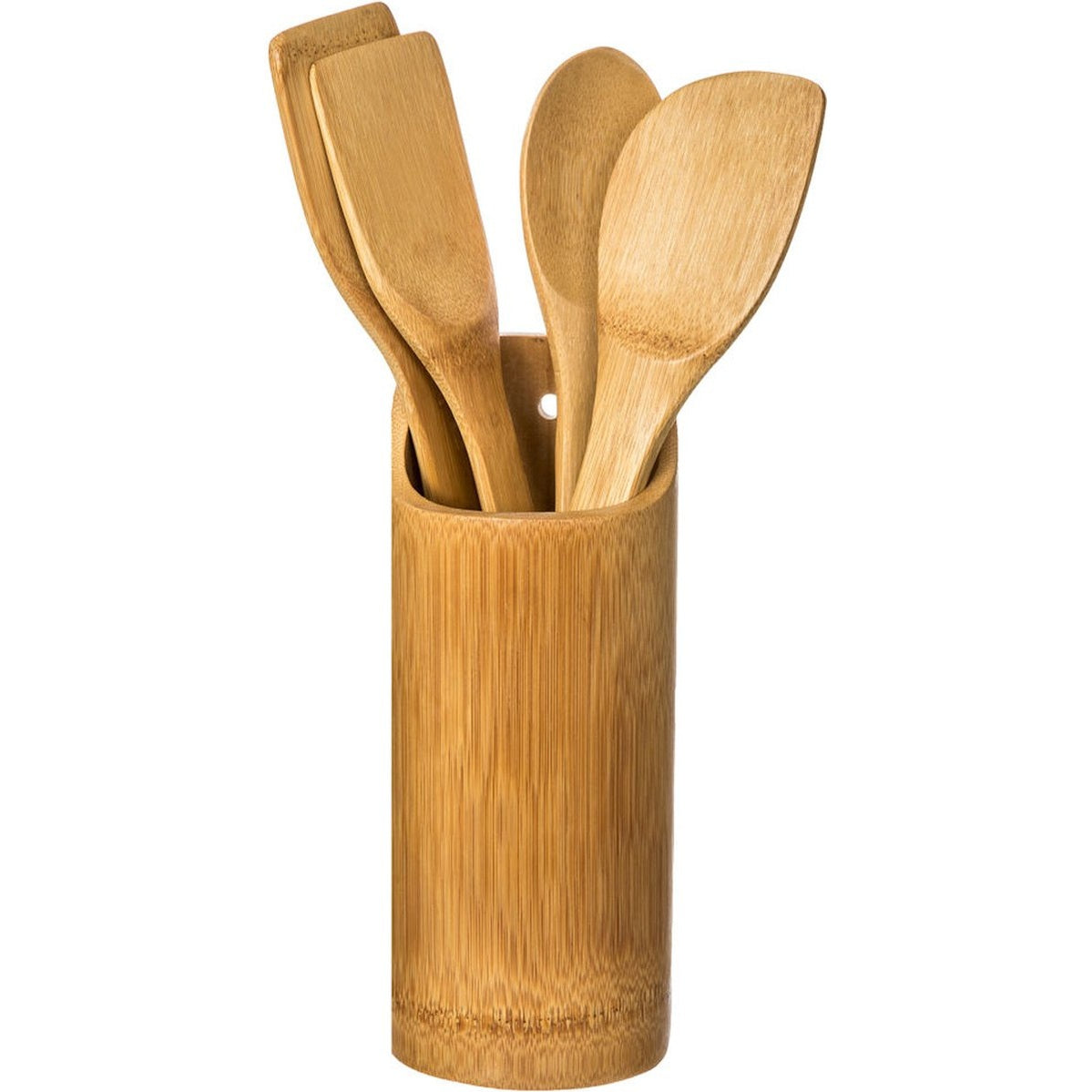 Keukengerei set 5-delig van bamboe, met ronde houder en 4 spatels