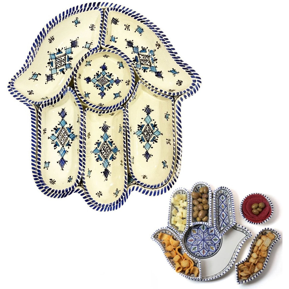Khamsa Fatima dip- en serveerset, aardewerk, handgemaakt