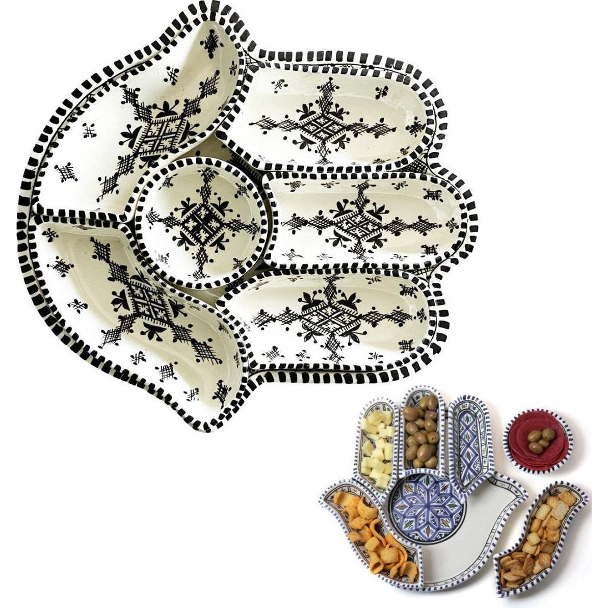 Khamsa serveerschaal zwart en wit