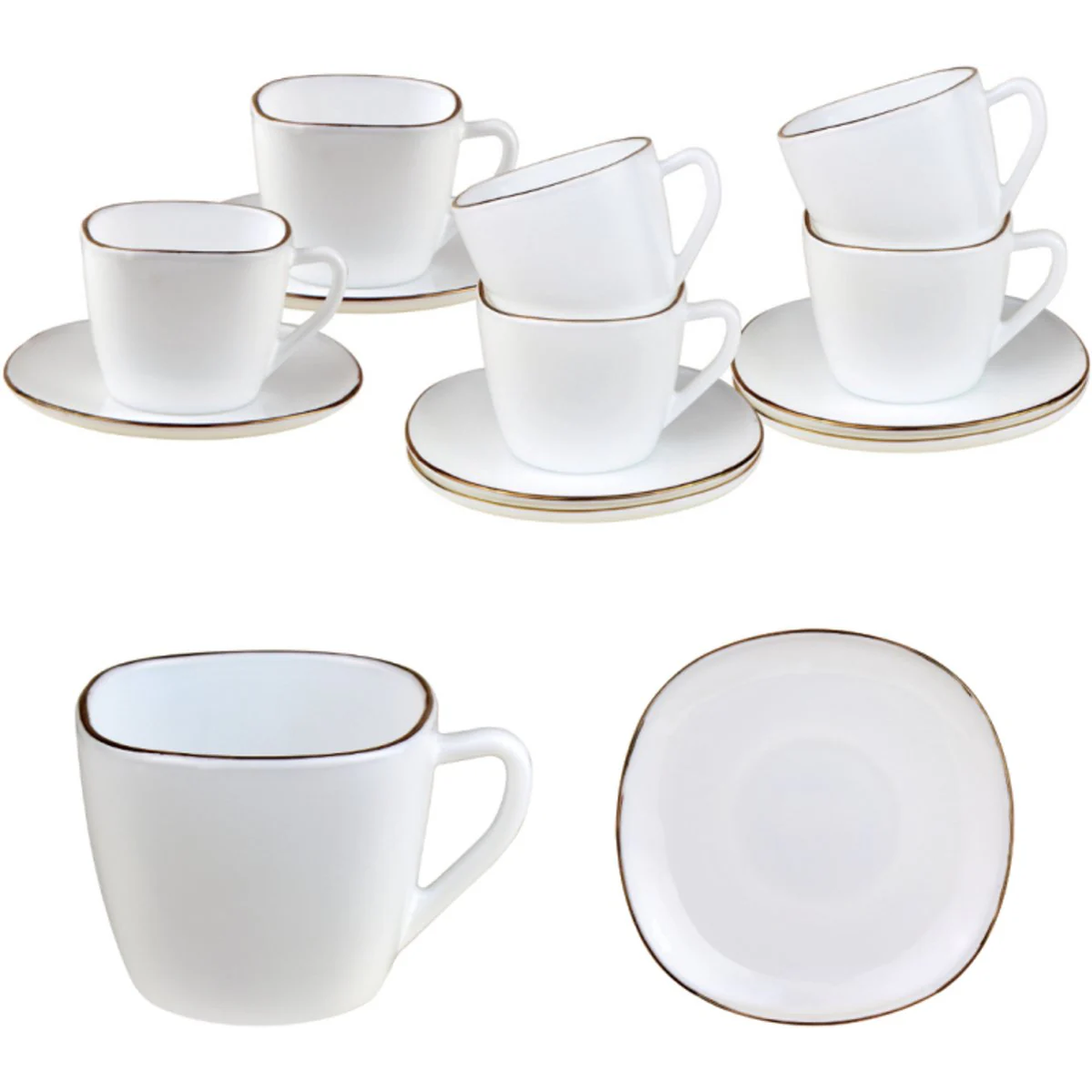 Kinghoff kop-en-schotelset 12-delig, wit opaalglas, 220 ml