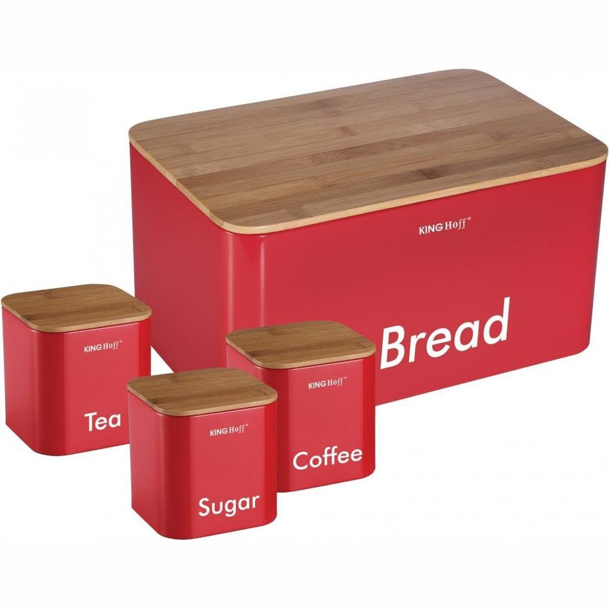 Kinghoff broodtrommel rood, rvs met hout, 35 x 23 x 18,5 cm