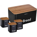 Kinghoff broodtrommelset zwart, rvs en hout, 35 x 21 x 25 cm