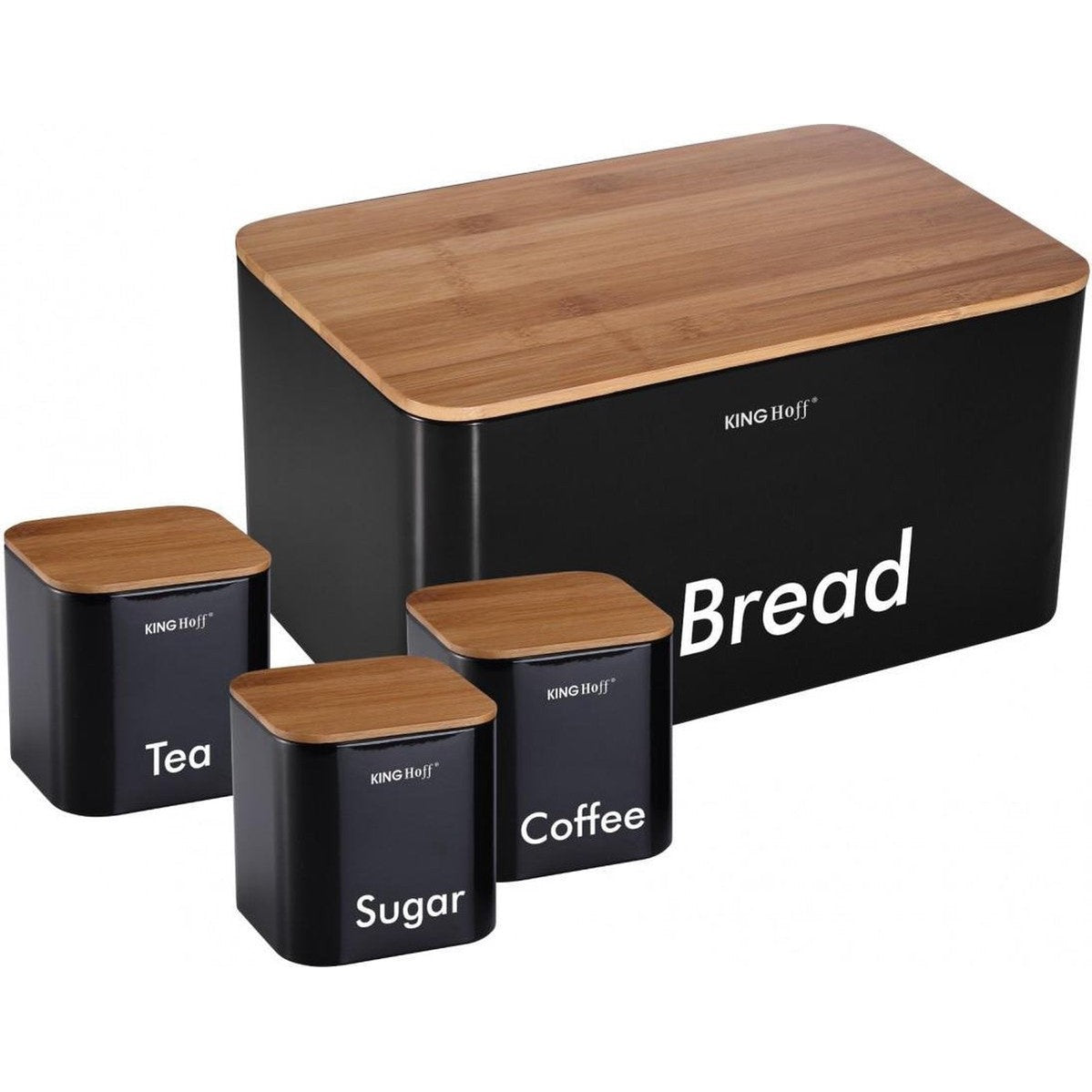 Kinghoff broodtrommelset zwart, rvs en hout, 35 x 21 x 25 cm