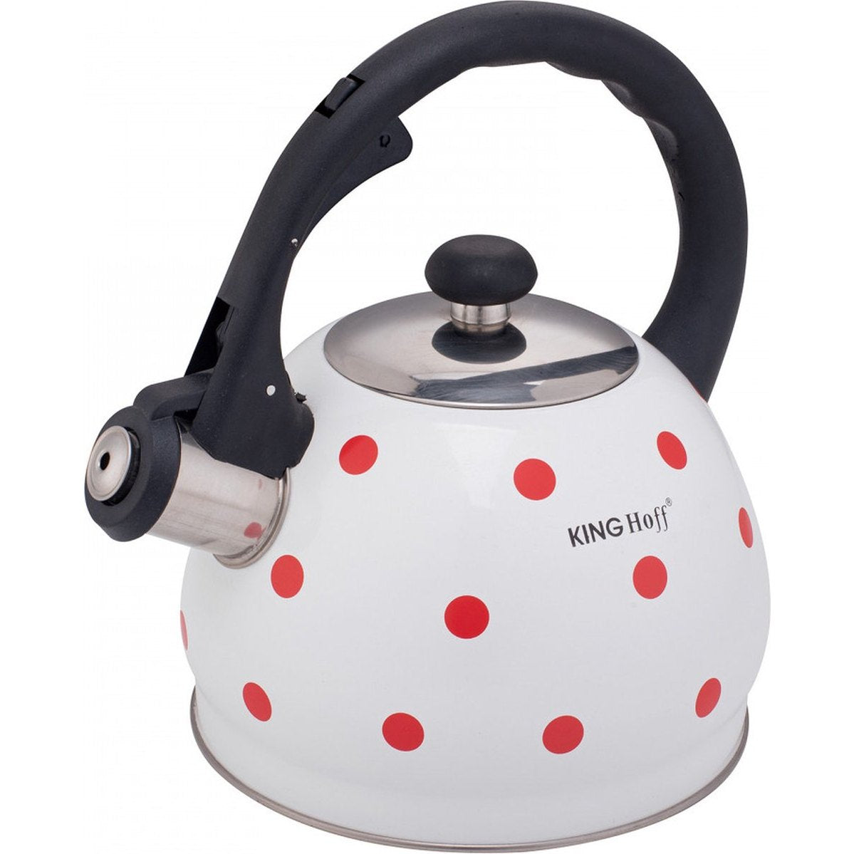 Kinghoff 1736 fluitketel 2 L, wit met rode stippen