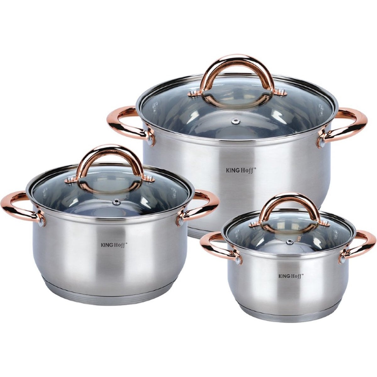 Kinghoff pannenset 6-delig met deksel, 16, 18 en 20 cm