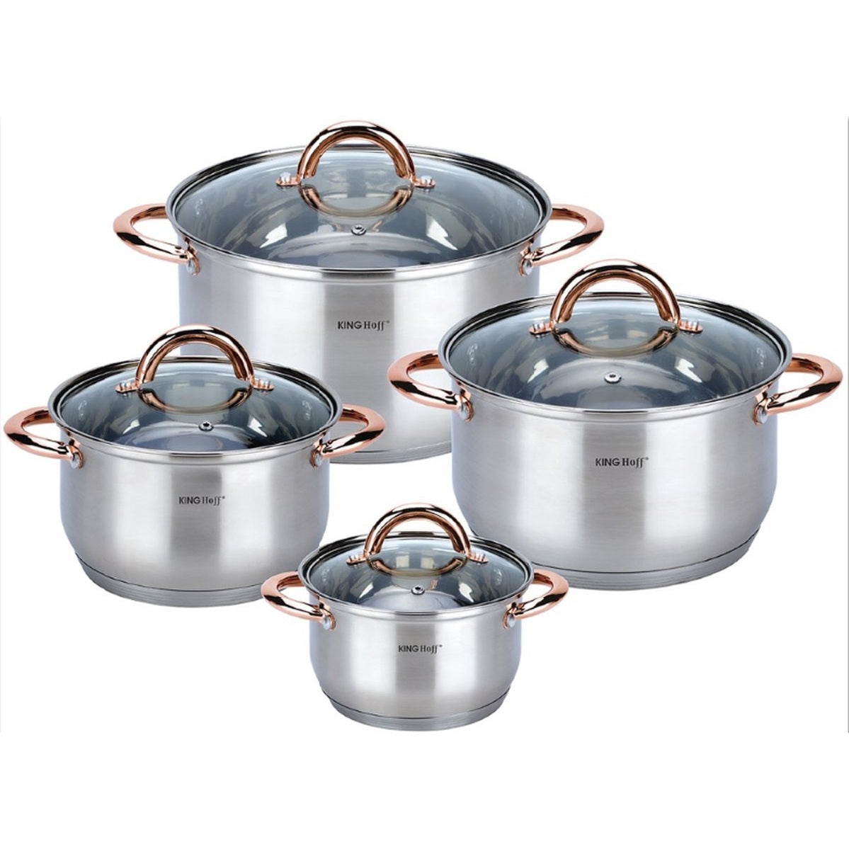 Kinghoff pannenset 8-delig met deksel, golden rose, 16-24 cm
