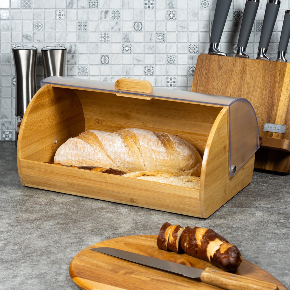 Kinghoff 3216 broodtrommel van bamboe en acryl, 39 x 28 x 18,5 cm (3)