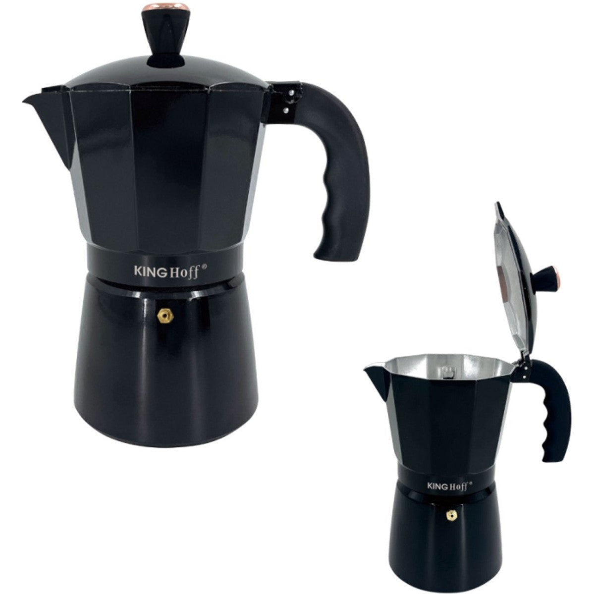 Kinghoff Aluminium Espressokoffiezetapparaat KH-1884 – 9 Kopjes – Zwart – Geschikt voor Inductie - Percolator - 450ml