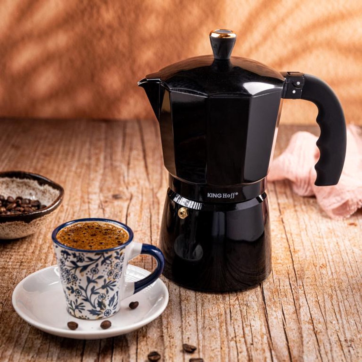 Kinghoff Aluminium Espressokoffiezetapparaat KH-1884 – 9 Kopjes – Zwart – Geschikt voor Inductie - Percolator - 450ml