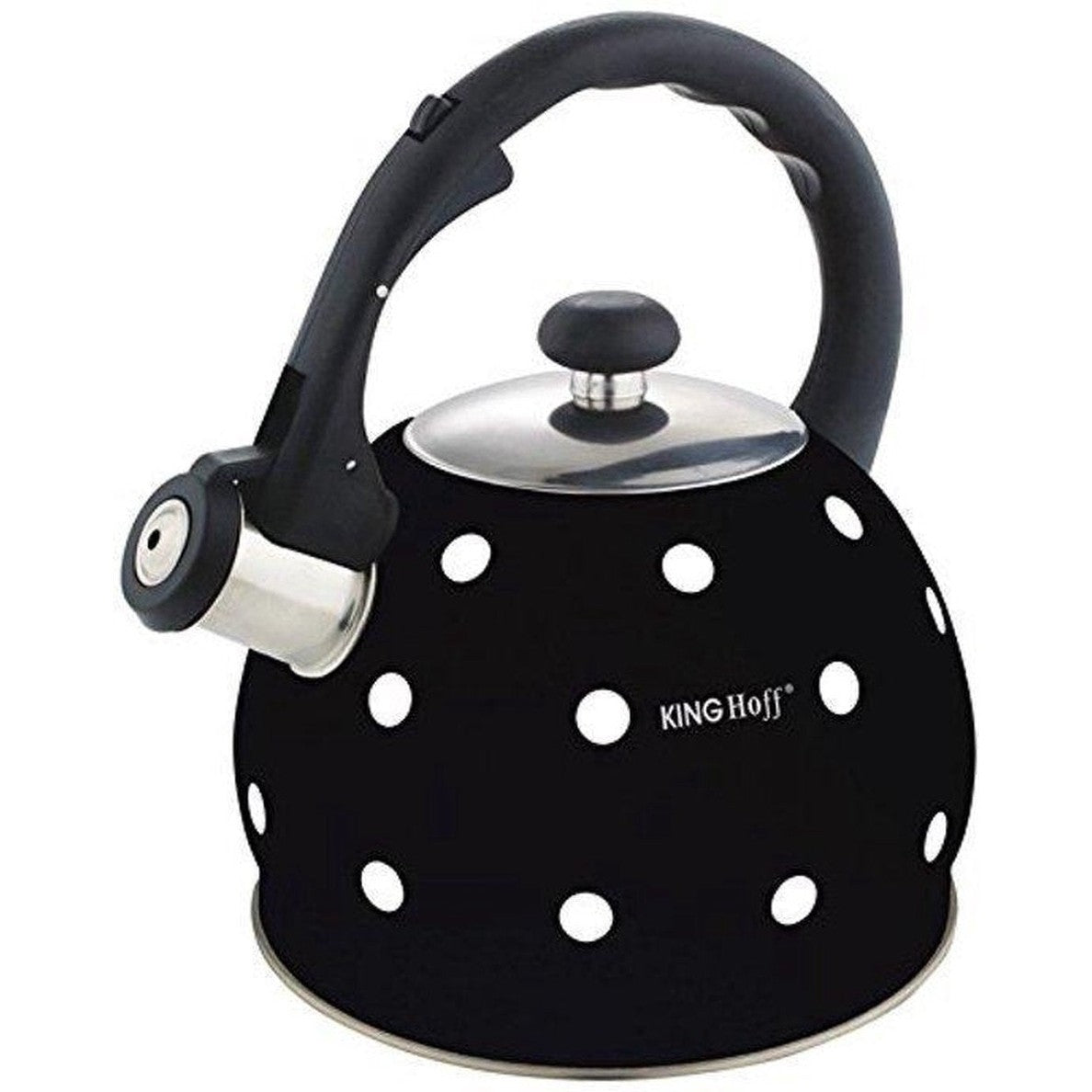 Kinghoff fluitketel zwart met stippen, 2 L