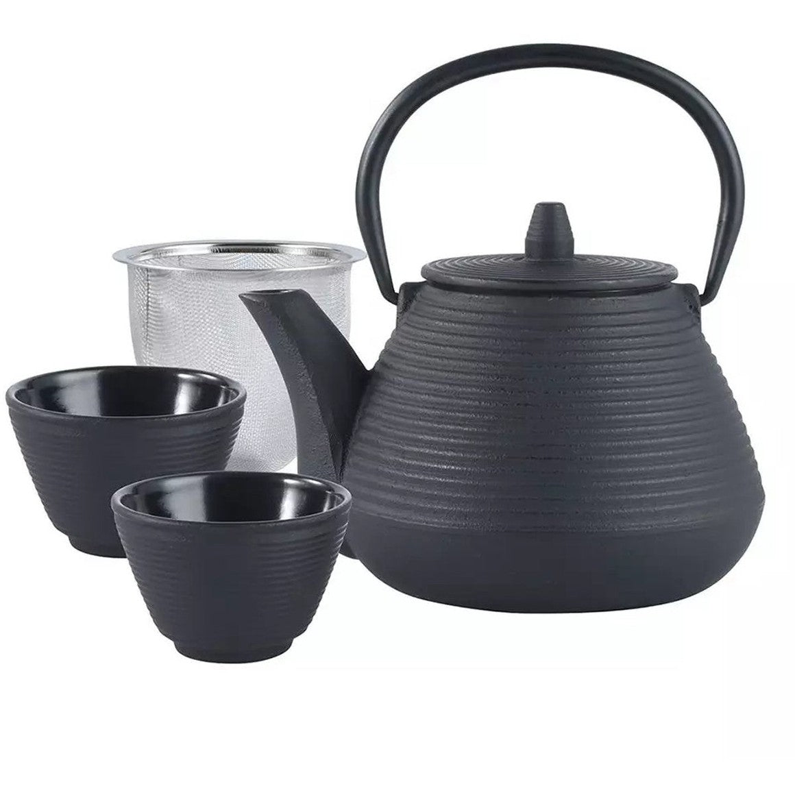 Kinghoff gietijzeren theepot met rvs filter, 1 L, incl. 2 kopjes