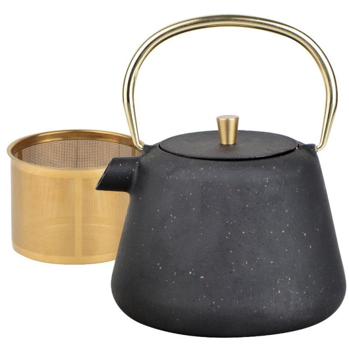 Kinghoff gietijzeren theepot met zeef, 1 L, zwart met goud