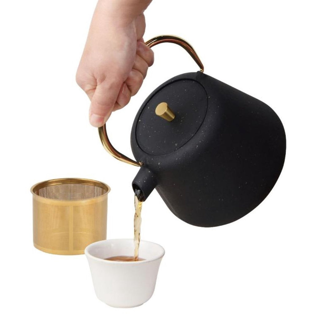 Kinghoff gietijzeren theepot met zeef, 1 L, zwart met goud (4)